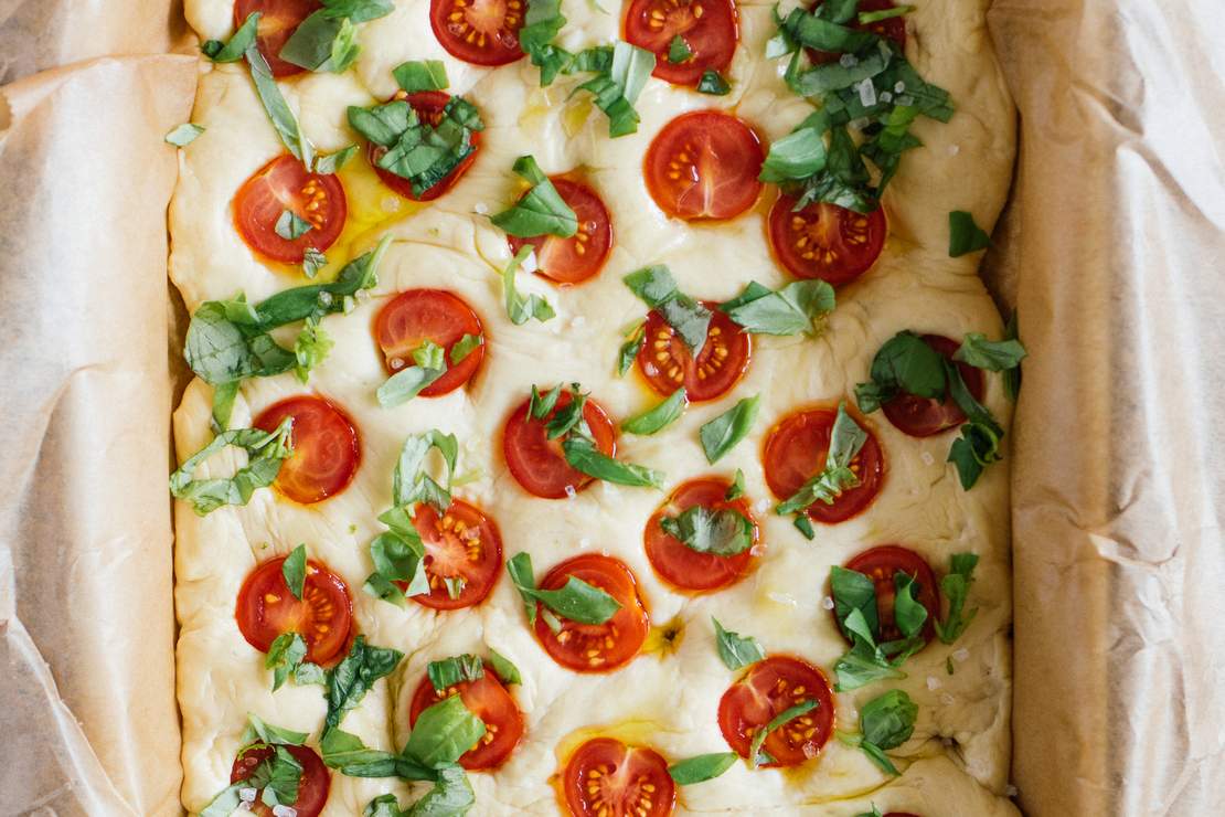 Vegan Tomato Basil Focaccia Bread